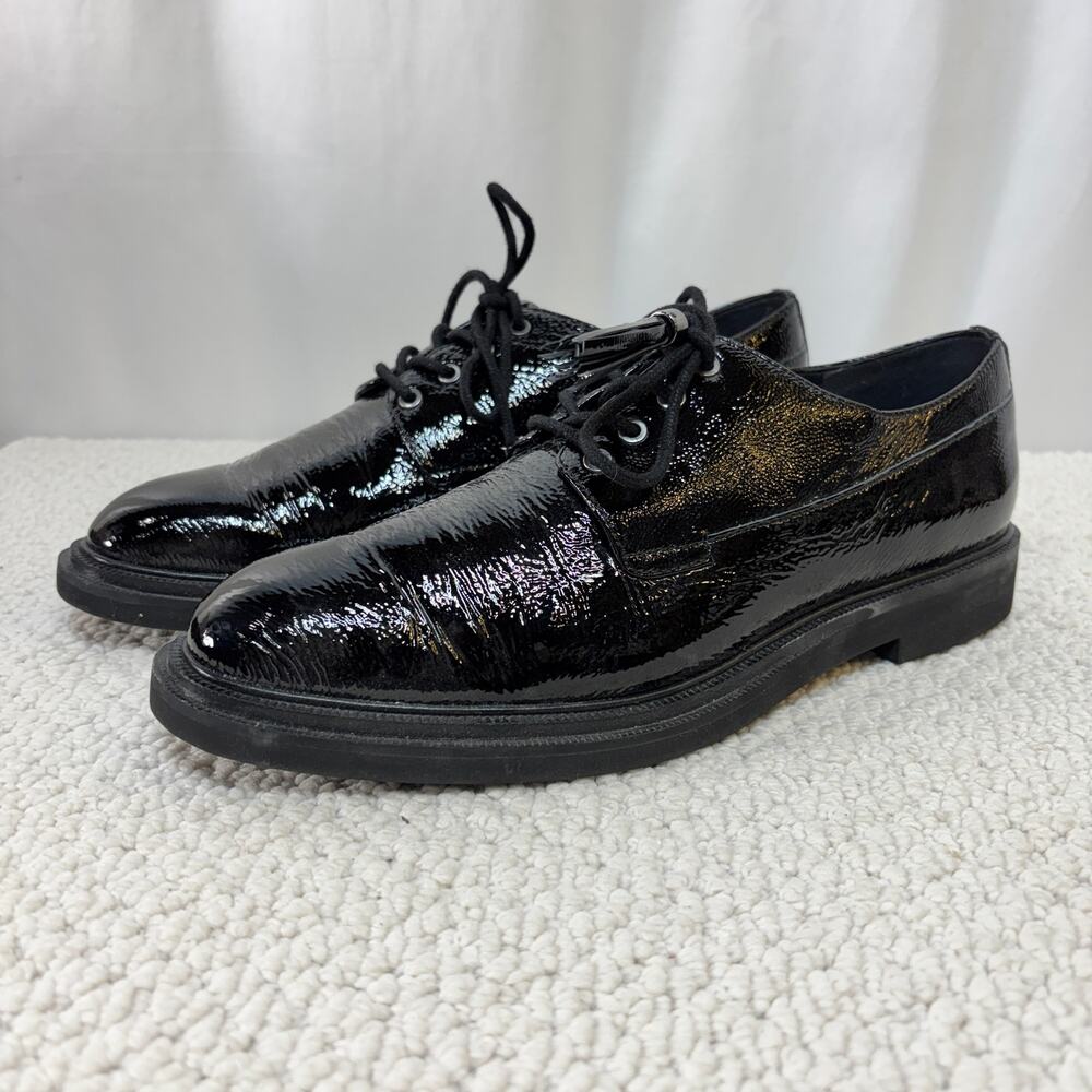 Women's 9M Black Annie Menswear Style Oxford Patent Leather Kenneth Cole NY